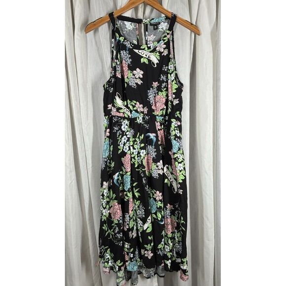 torrid Dresses & Skirts - Torrid Floral Dress Midi Black Keyhole Open Back 00/12 Large Sleeveless Rock EUC